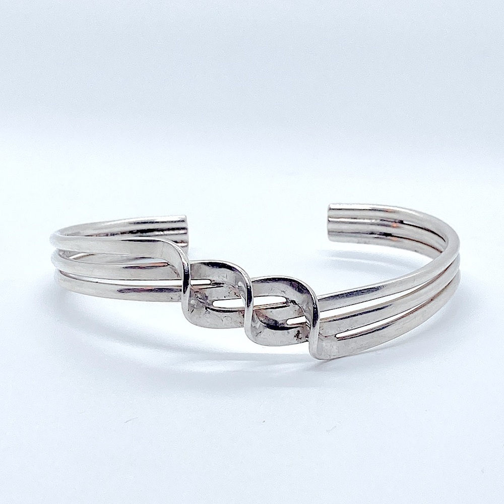 Vtg Taxco 925 Sterling Silver Abstract Wavy Cuff Bracelet 5.5” + 1” / 20.2g